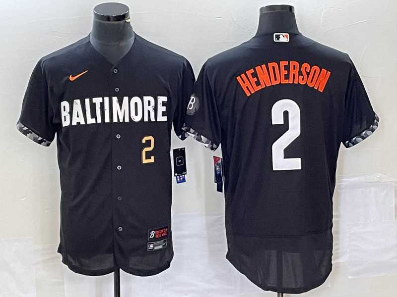 Mens Baltimore Orioles #2 Gunnar Henderson Number Black 2023 City Connect Flex Base Stitched Jersey